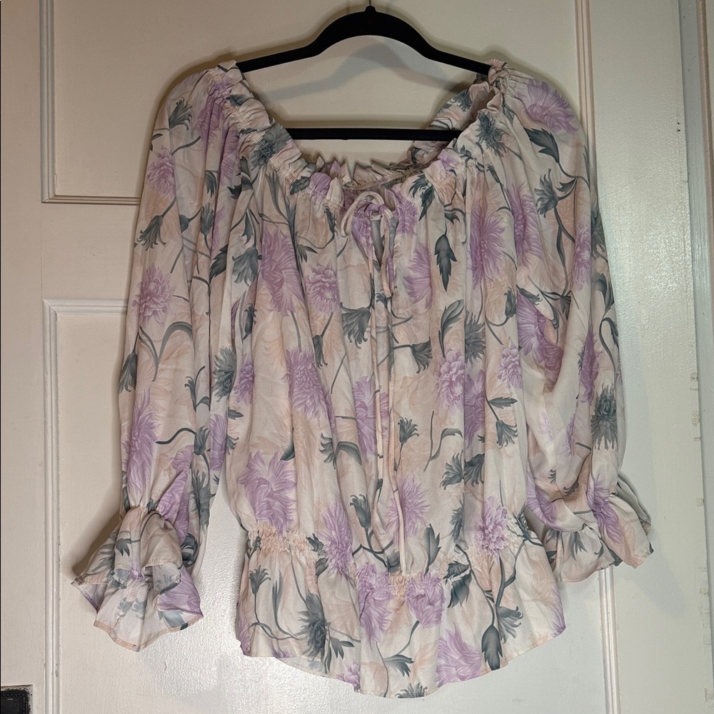 Charming Charlie’s Floral Off-Shoulder Blouse - Purple and White